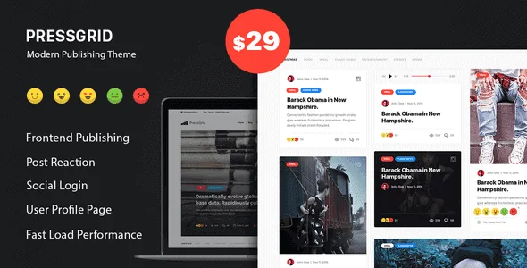 Pressgrid – Frontend Publish Reaction & Multimedia Theme featured image